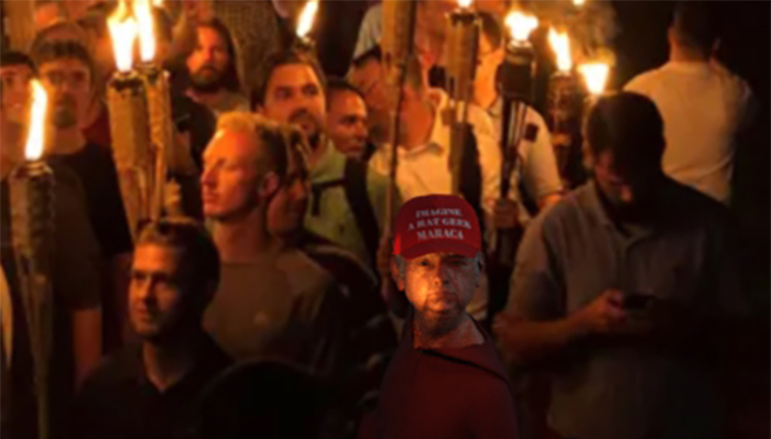 Heidel at a certain torchlight rally, 2017